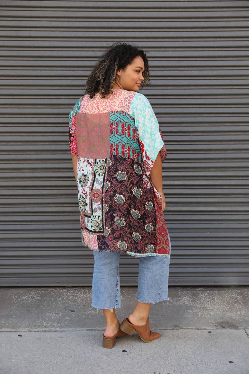 Leto Accessories - Wholesale Kimono - Women's - Plus Size Floral Patchwork Kimono