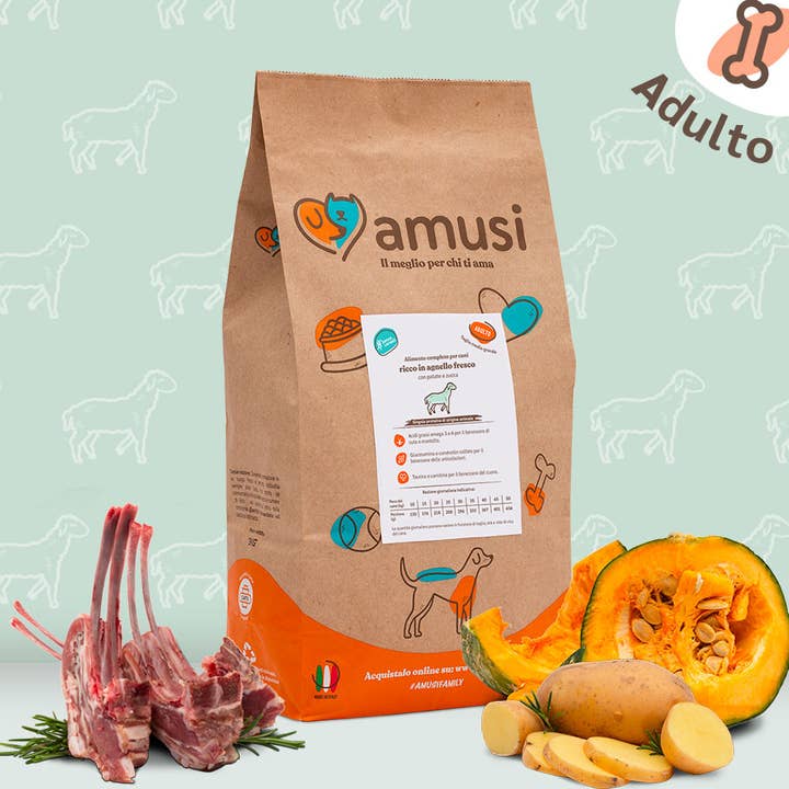 Lamb with potatoes and pumpkin adult medium-large size 7 kg for wholesale by Pettech S.r.l.