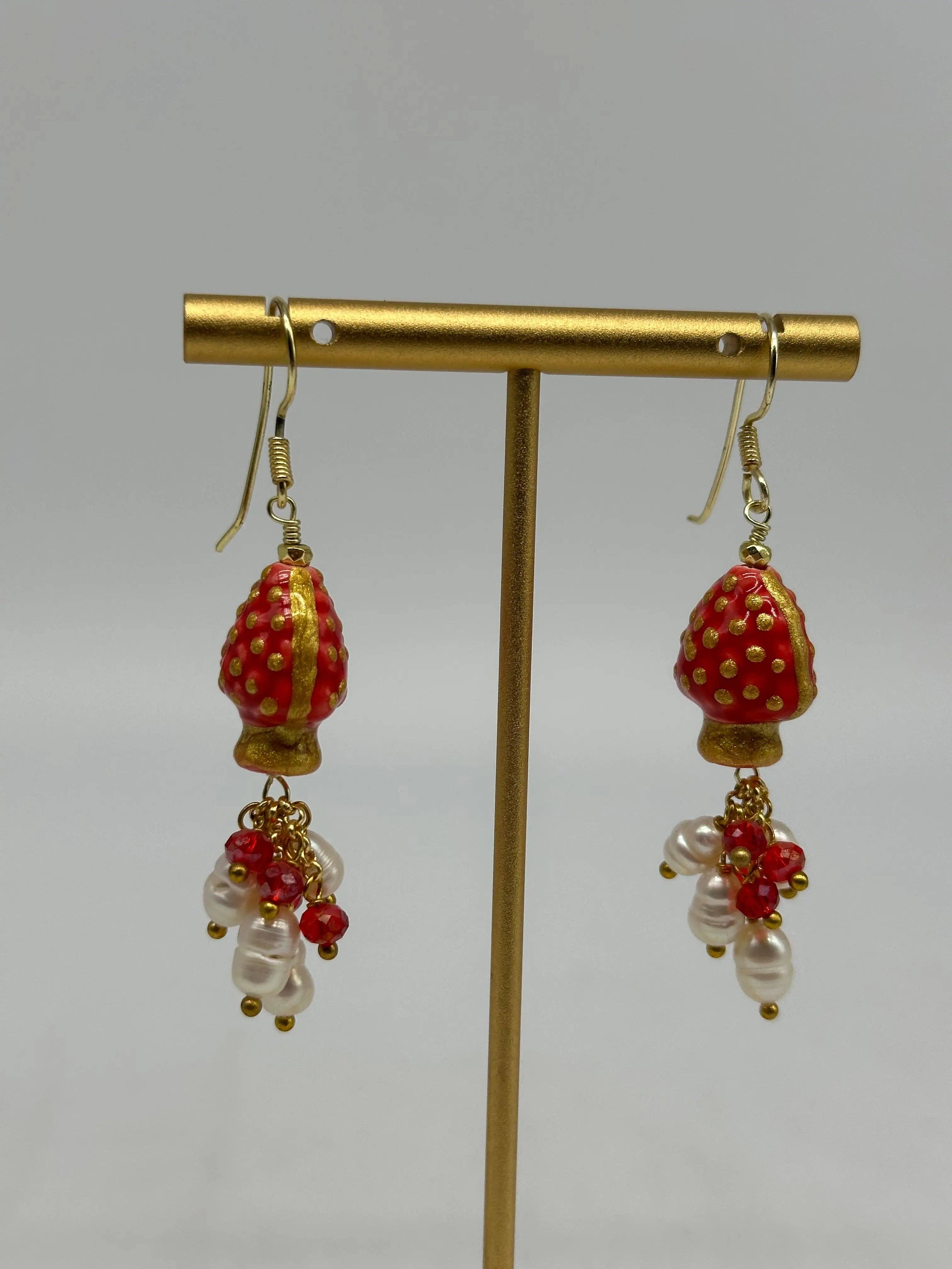 DD Ceramiche Siciliane – wholesale Dangle earrings – Pigna Rosso Ceramica di Caltagirone Handmade Earrings, stones and pearls