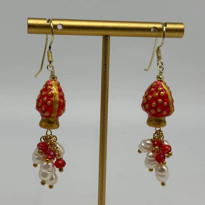 DD Ceramiche Siciliane – wholesale Dangle earrings – Pigna Rosso Ceramica di Caltagirone Handmade Earrings, stones and pearls0