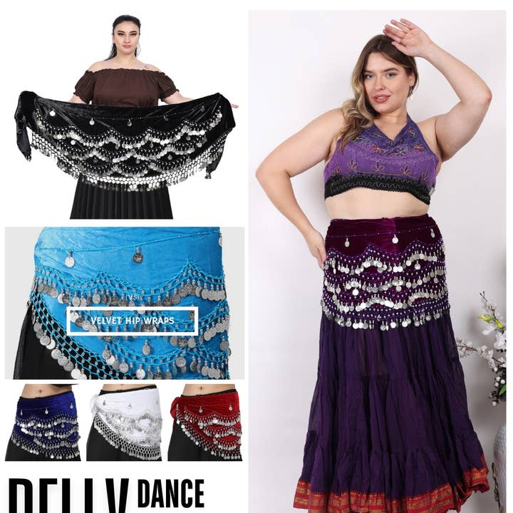 Wevez - Wholesale Scarf – Women's - Women Belly Dancing Silver Coin 3 Row Scarves Mix lot 10ps0