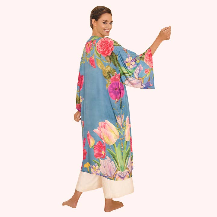 Blue Kimono Gown - Floral Study - Denim for wholesale on Faire