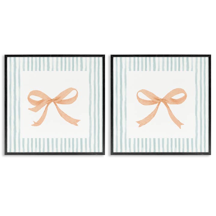 Orange Bows and Blue Stripes - Framed Wall Art Set for wholesale by Stupell Industries
