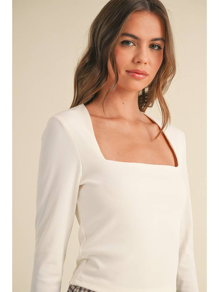 MIOU MUSE - Wholesale Knit Top - Women's - T3976 RIBBED SQUARE NECK LONG SLEED TOP