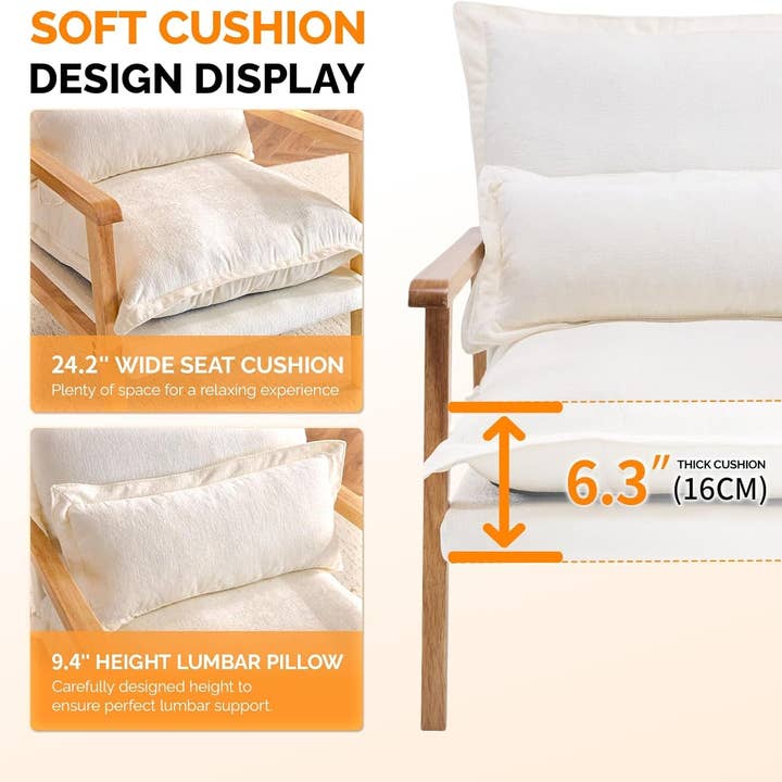 Cloud Accent Armchairs Beige Chenille With Lumbar Pillow for wholesale on Faire6