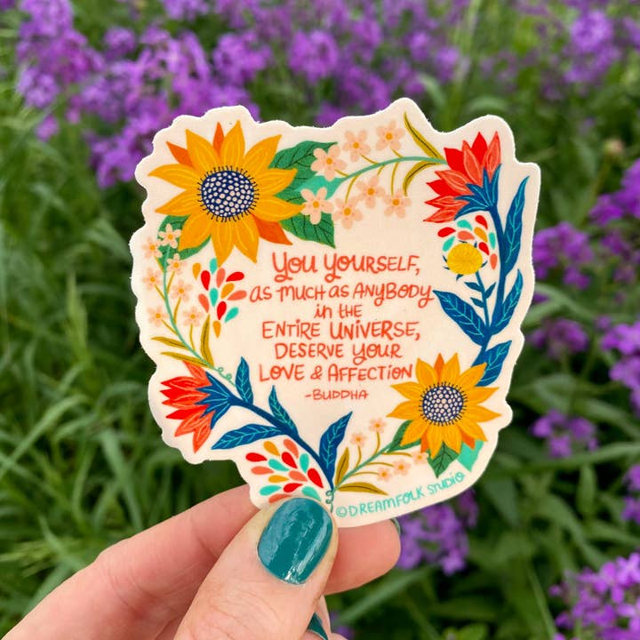 Love + Affection - Buddha Quote Sticker - Self Love for wholesale by Dream Folk Studio