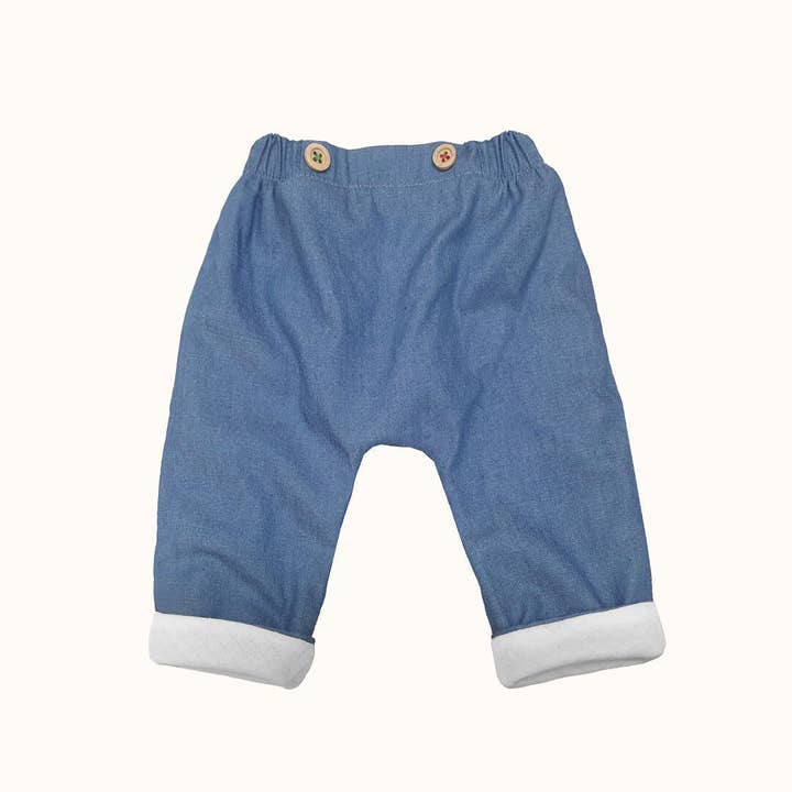 Pim-Pam-Pum - Wholesale Top & Pant Set - Baby - 2-Piece White/Blue Denim Outfit3