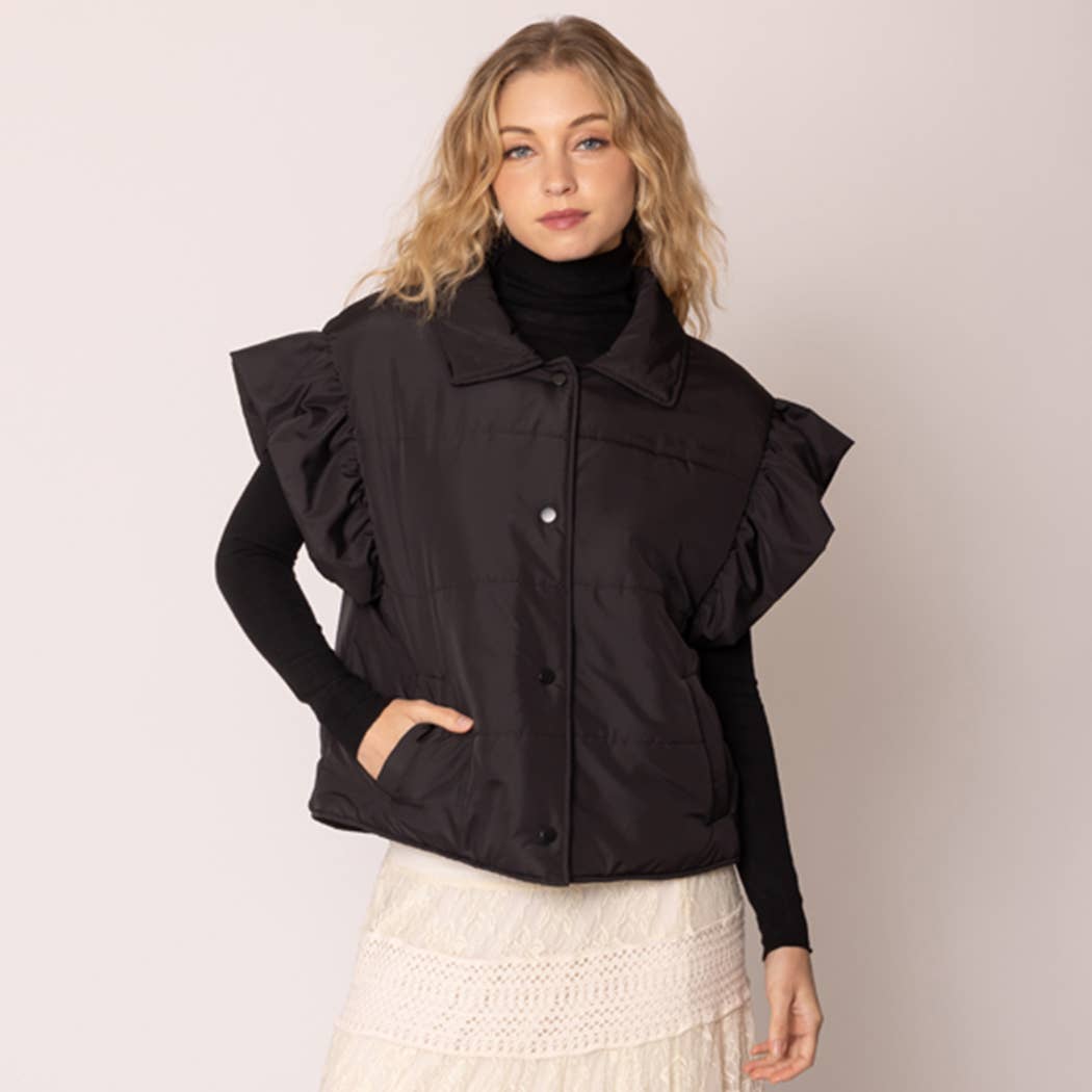 Fashion City - Wholesale Outerwear Vest - Women's - Ruffle Short Sleeve Puffer Padded Vest 15