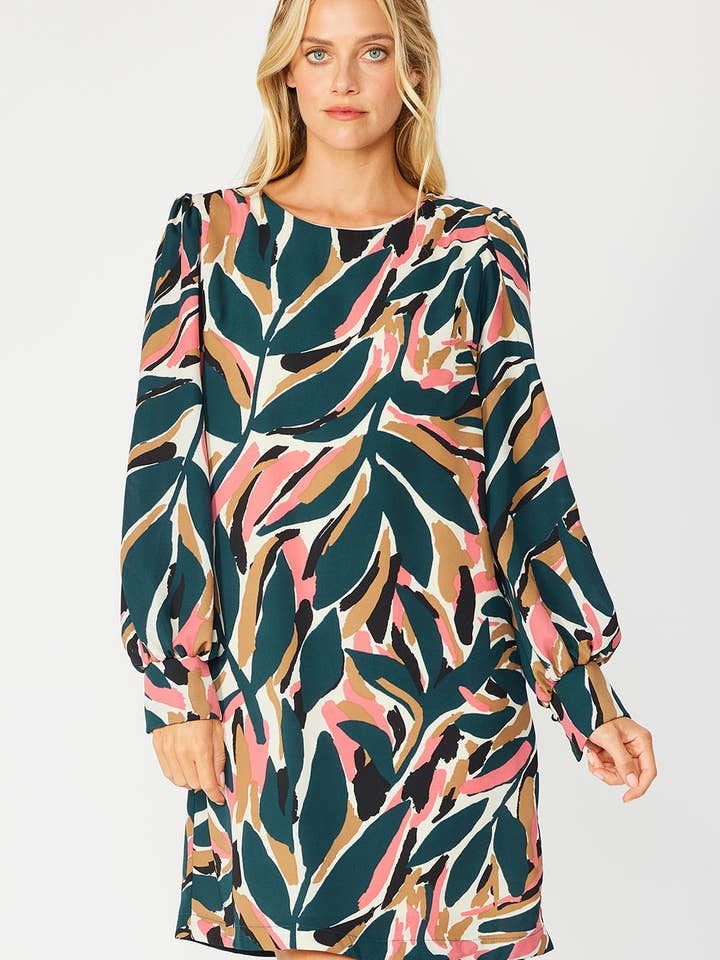 SD4293 - TRYCKT SKIFTKLÄNNING MED BAKRE NYCKELHÅLSKNAPP för wholesale av FSL Apparel