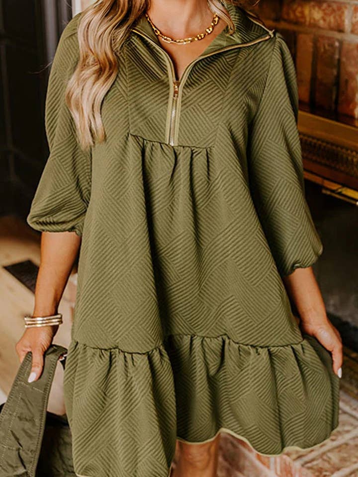 Naomi's Happy Place Shop - Wholesale Dress - Women's - Danielle Zip Collar Textured Mini Dress9