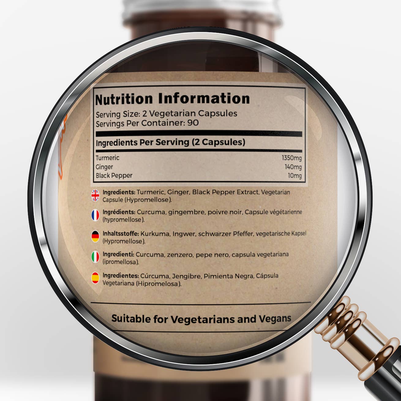 Focus Supplements - Venta al por mayor Suplementos/vitaminas para beber - Cúrcuma, Jengibre y Pimienta Negra (1500 mg) - 180 cápsulas5