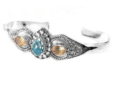 Silver Insanity - Wholesale Cuff Bracelet - Genuine Citrine and Blue Topaz Sterling Silver Cuff Bracelet1