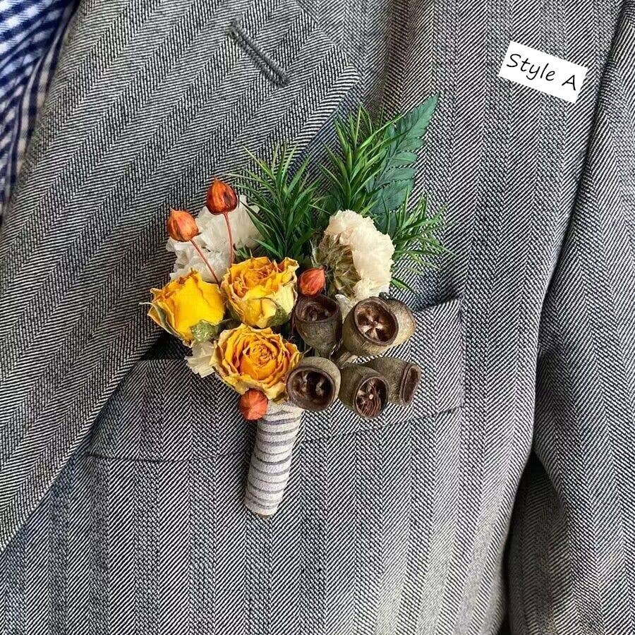 Sweet Home Deco - Wholesale Dried/Pressed Flowers - Dried Flower Mini Floral Bouquet, Boho Greenery Boutonniere0