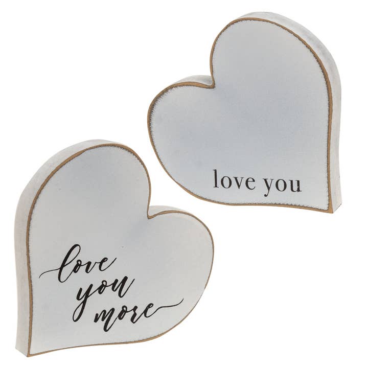Col House Designs - Wholesale Sign - 2/Set, Love You More Distressed Chunky Hearts