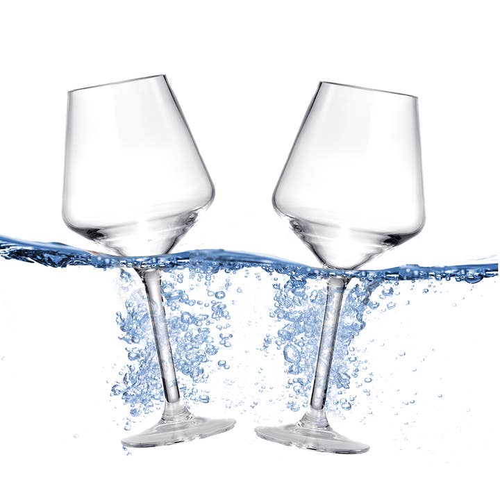 Tritan Acrylic Floating Stemmed Wine Glasses Set of 2 for wholesale by The Wine Savant / Khen Glassware