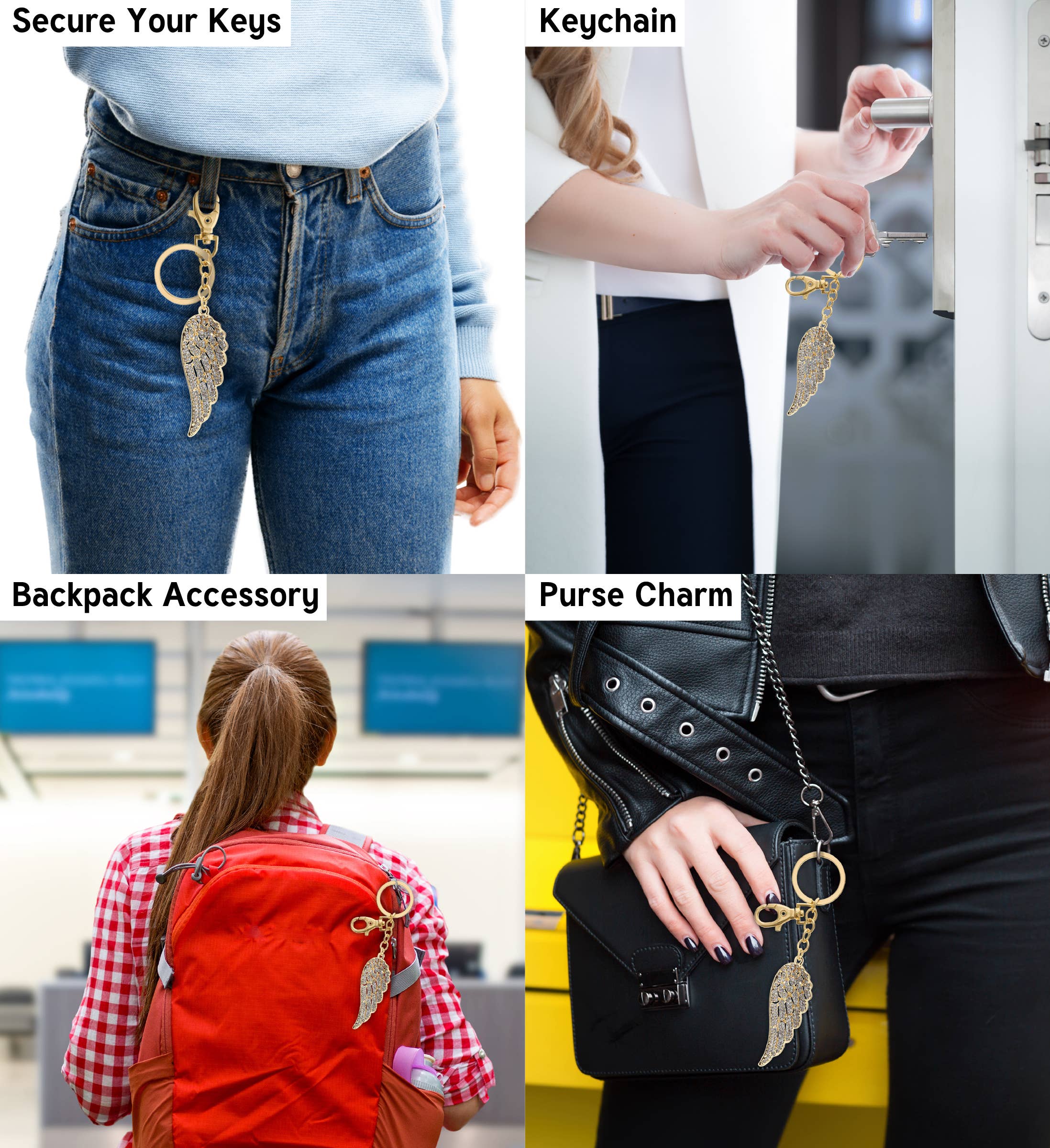 Cota Global – wholesale Keychain – Unisex – Gold Sparkling Charms - Angel Wing2