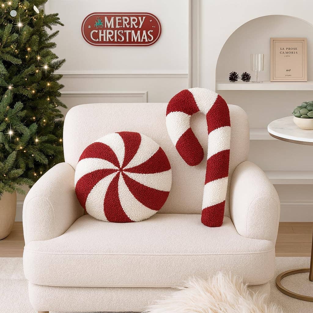 Fennco Styles - Wholesale Throw/Decorative Pillow - Red and White Candy Cane Filled Pillow - 8"X20" 2
