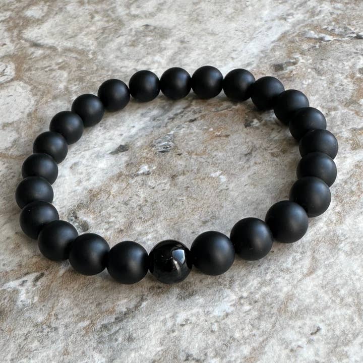 Black Onyx Mens Bracelet - Three Bead Sizes for wholesale by ManAndStone