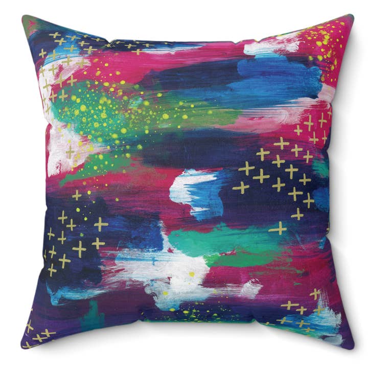 Cuscino astratto papavero, rosa e oro, 45,7 x 45,7 cm per la vendita all'ingrosso da parte di Pop Shop Universe