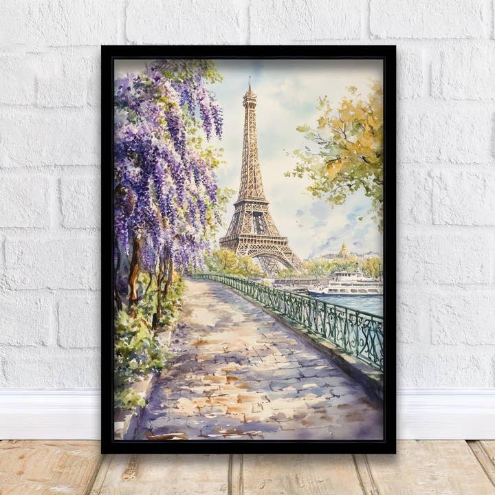 Paris Watercolor Painting Eiffel Tower Art Paris Poster Scenic Watercolor Parisian Decor France Watercolor Art for wholesale by InkNPrintz