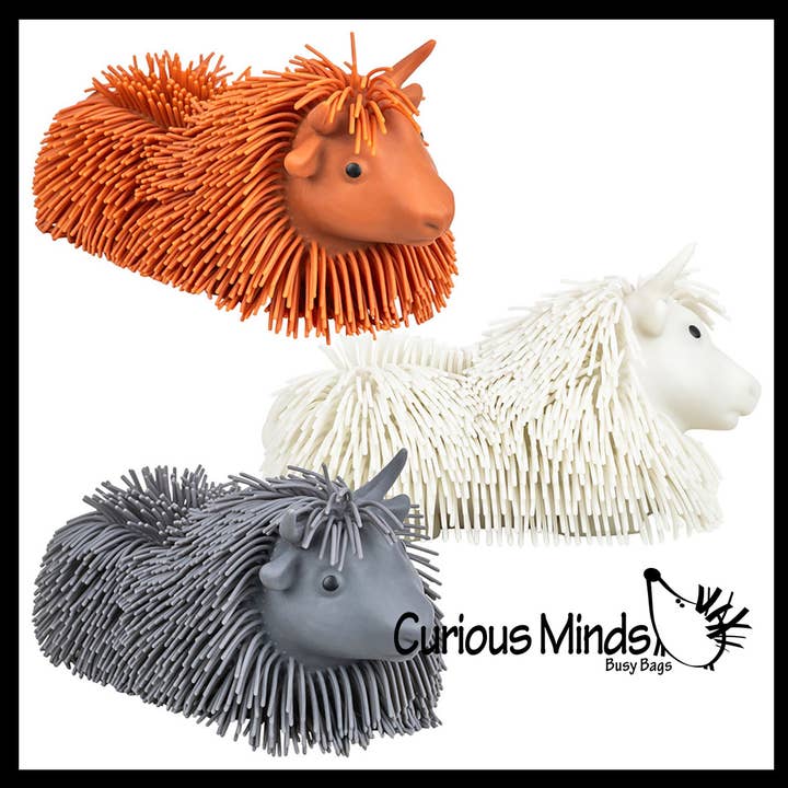 1 Shaggy Highland Cow Large 9" Puffer Ball - Sensory Therapy for wholesale by Curious Minds Toys