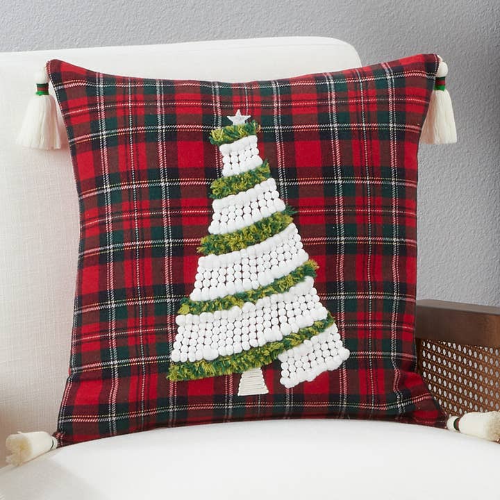 Plaid Throw Pillow With Christmas Tree Design for wholesale by Saro Lifestyle