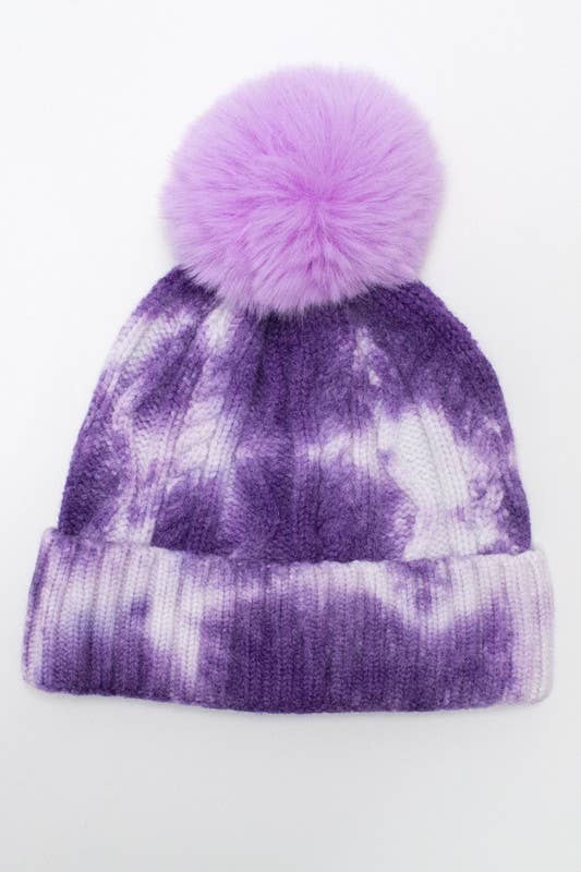 Suzie Q USA - Wholesale Beanie - Women's - Tie Dye Knitted Fur Pom Beanie5