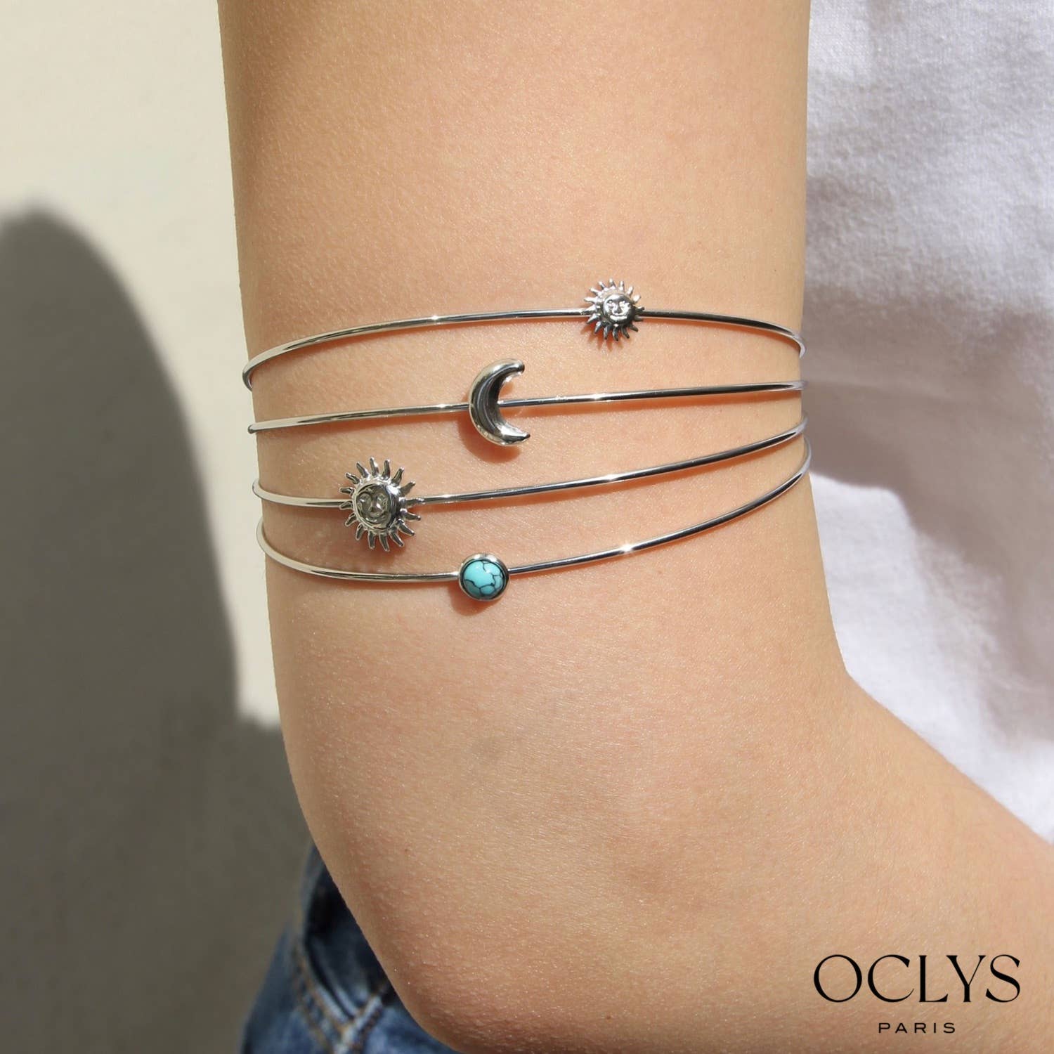 Oclys - Wholesale Cuff Bracelet - Lara stainless steel sun moon arm bracelet3