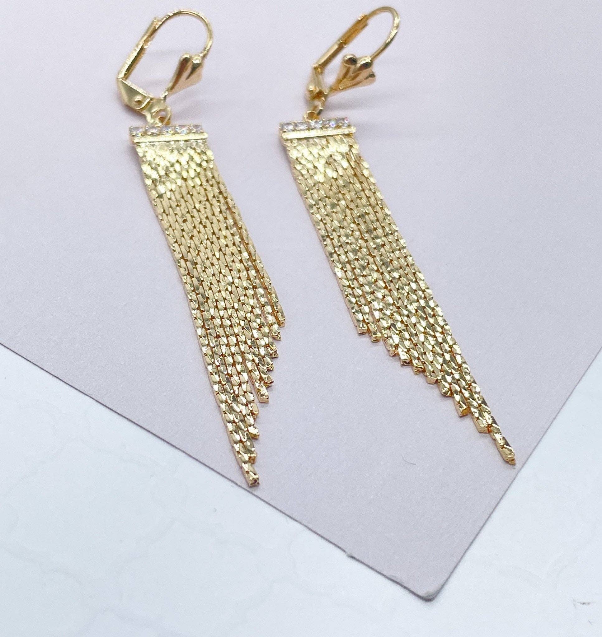 Gold 18k GF Long Fringe Dangling Earrings Wholesale Jewe for wholesale on Faire4