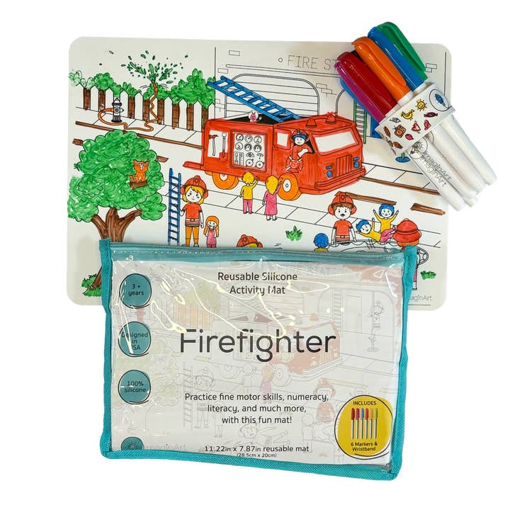 Firefighter Small Reusable Coloring Mat – Kit for wholesale by ImaginART Mats (Reusable Silicone Coloring Mats)