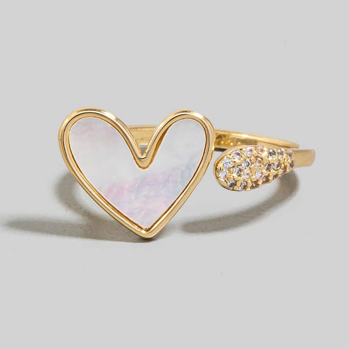 The Looks by Fame Accessories – wholesale Band/Stackad Ring – Guldpläterad Cz och Pärlemorhjärta Öppen Bandring3