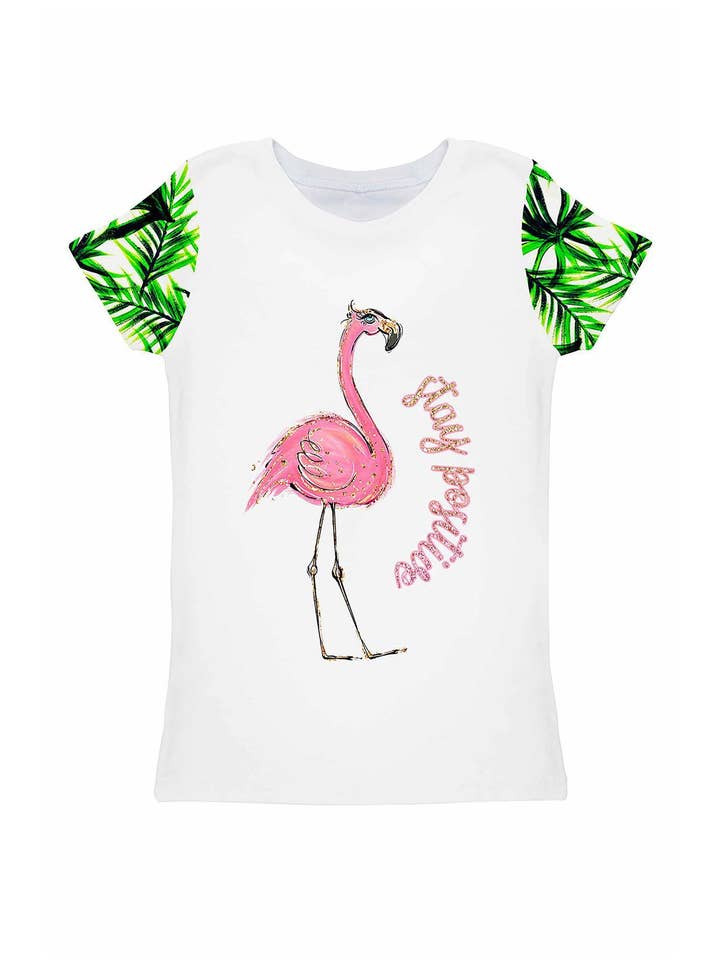 Eiland Leven Zoe Schattig Tropische Print Flamingo T-Shirt - Kinderen voor wholesale door Pineapple Clothing
