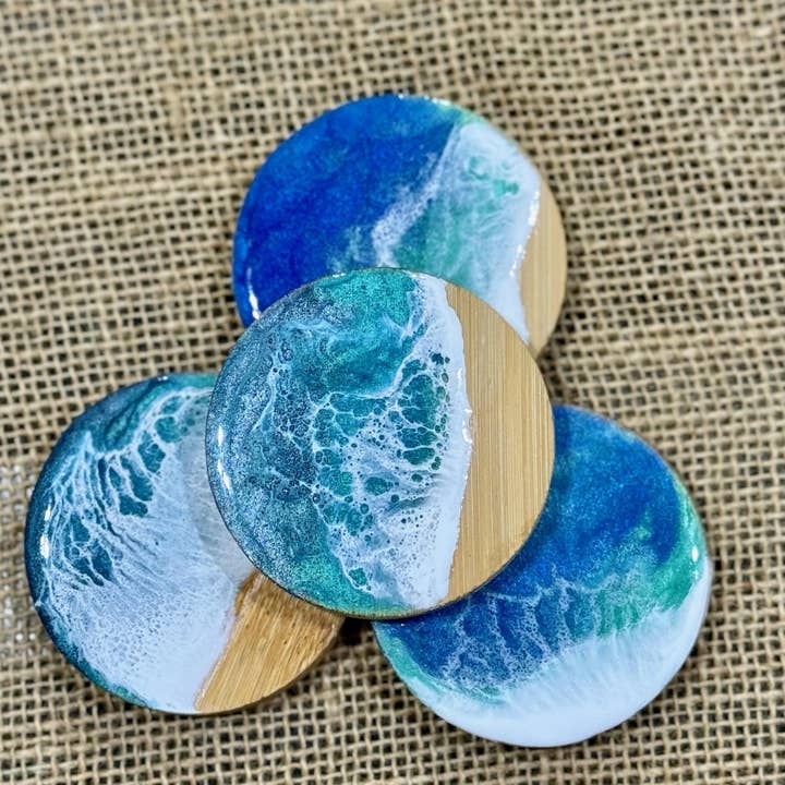 Sea Dreams Coastal Art - Wholesale Bottle/wine opener - Bottle Opener in Ocean Resin, Magnetic, Coaster, wood, , handmade, resin art, bar accessory1