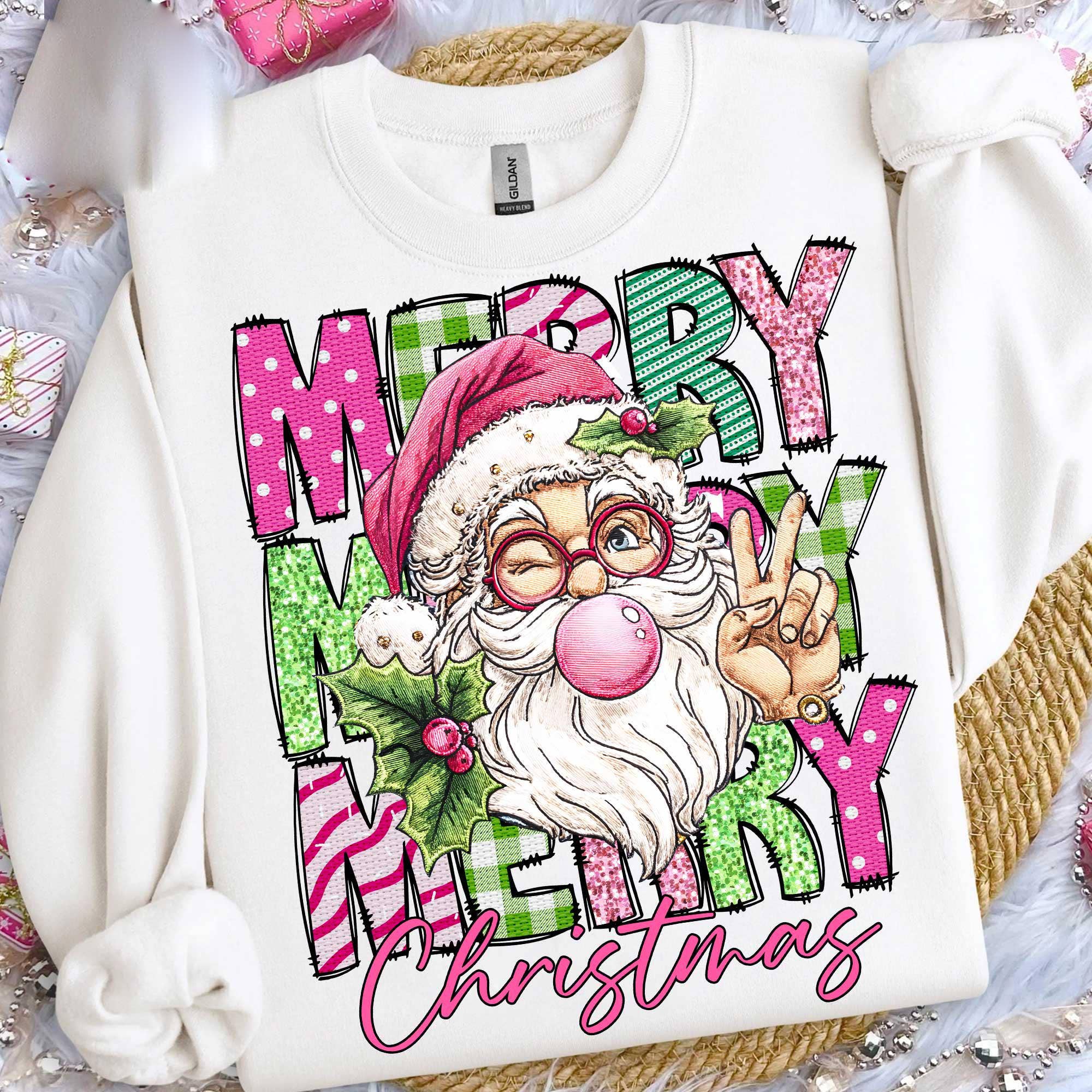 NVC Ecommerce LLC - Wholesale T-Shirt (Graphic) - Women's - Retro Patchwork Santa Claus Shirt, Merry Christmas Sweater1