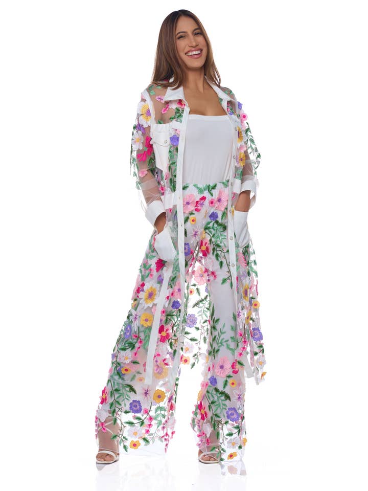 White DIN-001 DIVINE FLORAL DUSTER JACKET for wholesale on Faire3