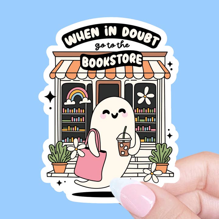 When in doubt go to the bookstore, Laptop sticker for wholesale by Radical Buttons