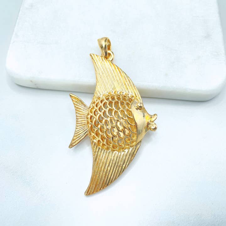 DIJU Jewelry - Wholesale - 18k Gold Filled Texturized Puffed Angelfish Charm Pendant, Wholesale Jewelry Making Supplies1