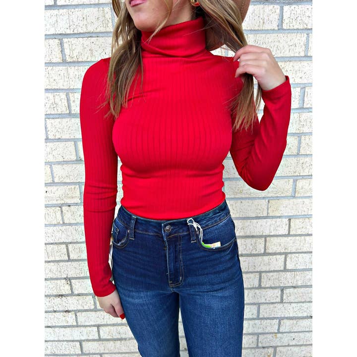 andi Red Turtle Neck Top for wholesale by Gabriel Clothing Co