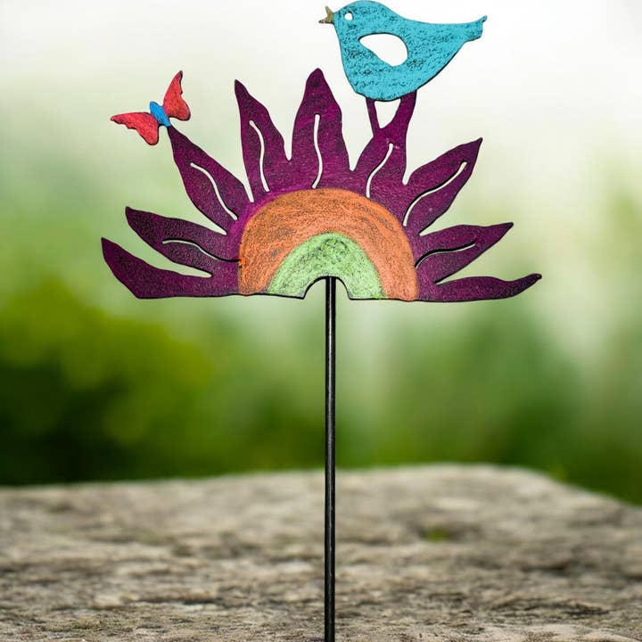 Flower garden stake bird cute metal gifts unique retro eco for wholesale by Whimsies