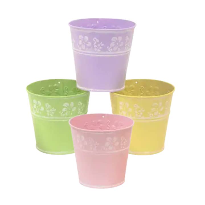5"D Assorted Metal Pot Covers with Flowers - Pastel for wholesale by Jacobson