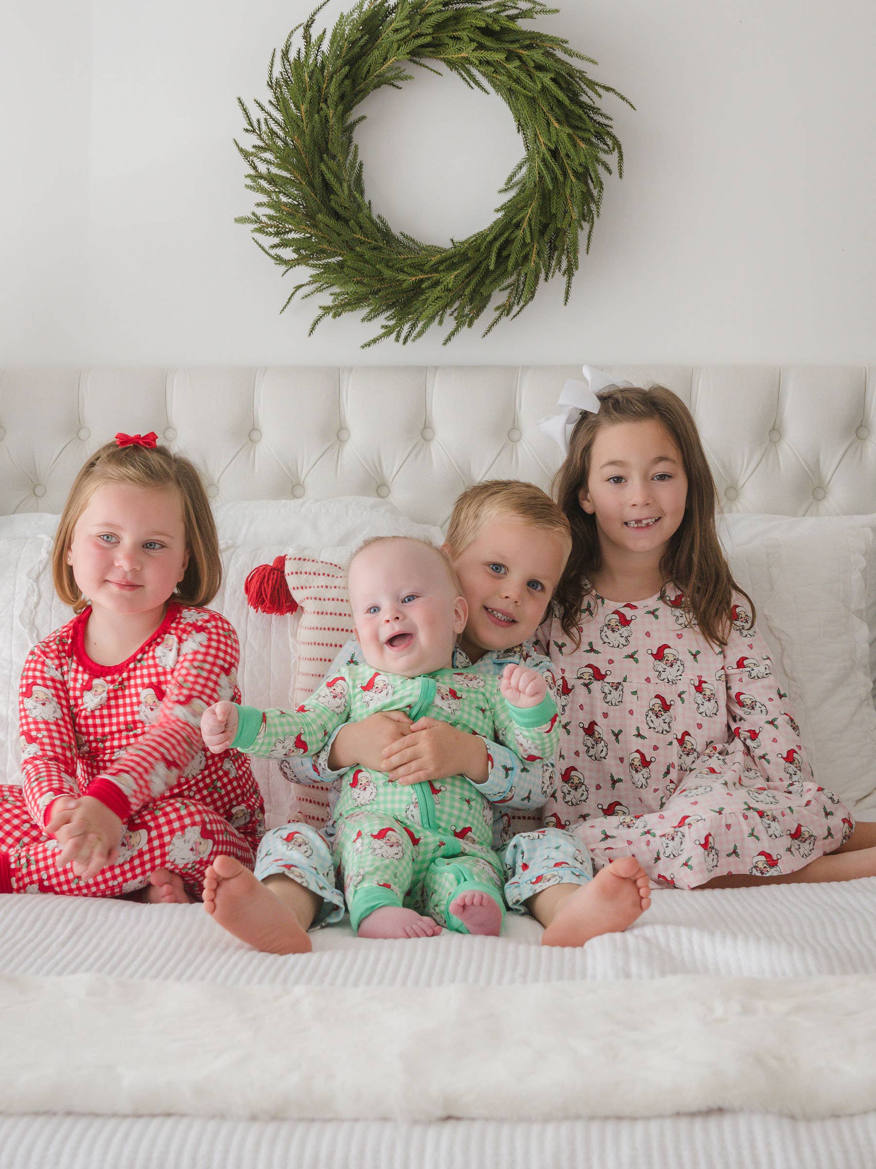 SoftSnooze™ Toddler Girls Bamboo Viscose Red Dear Santa Ruffle Long Sleeve Pajama Set with Signature Rear Ruffles for wholesale on Faire4