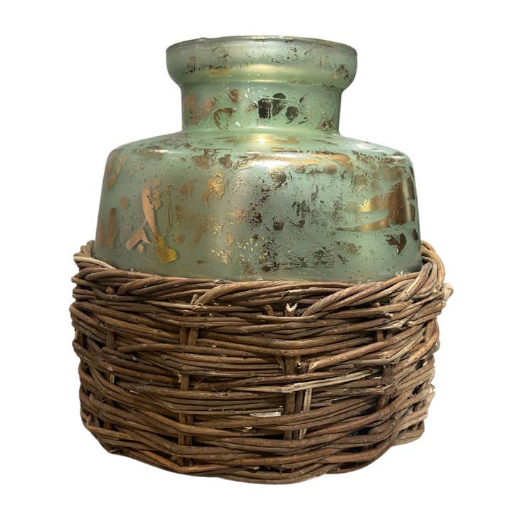 David Christopher's Collection - Wholesale Vase - Small 11'' Wilmington Mercury Glass Vase With Woven Basket-S