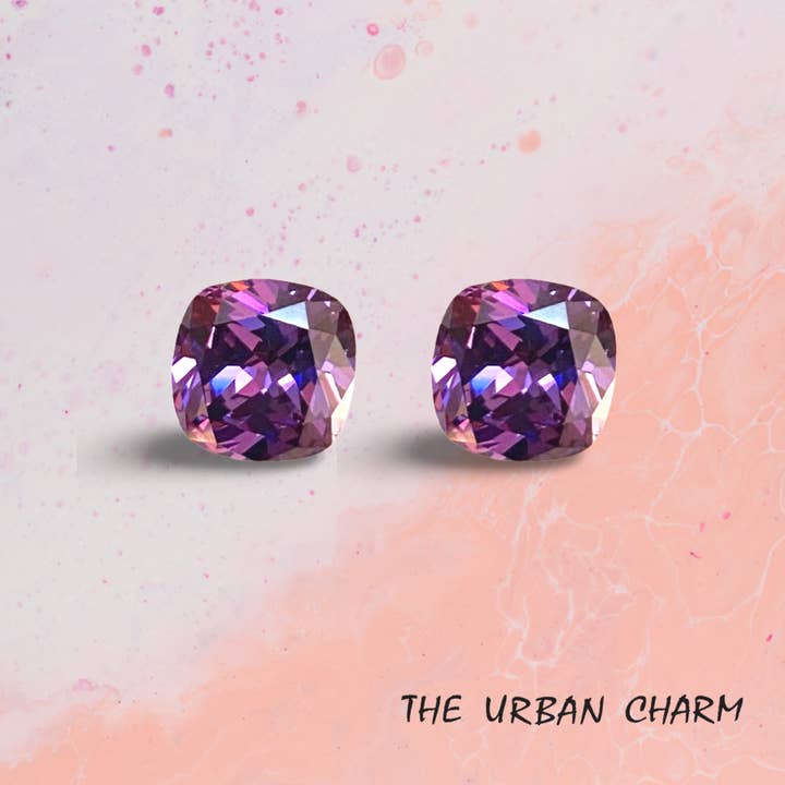 10mm Cushion Amethyst Cubic Zirconia AAAAA quality Lab-grown Loose Gemstones : Set of 2 for wholesale by The Urban Charm