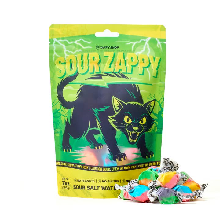 Zappy Cat SOUR Bonbons à l'eau salée (sachet de 7 oz) pour la vente par Taffy Shop