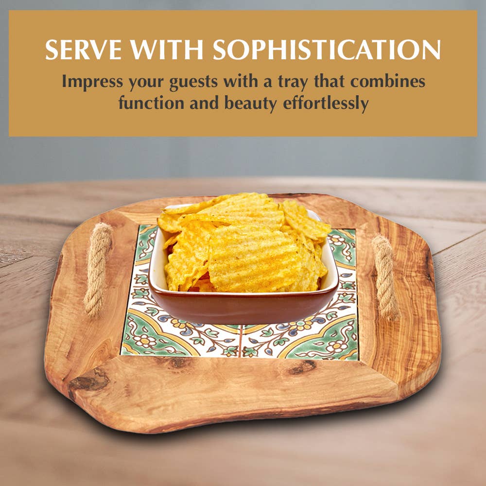 Kamsah - Wholesale Decorative Tray - Ceramic Tile Tray with Rope Handles, Arabesque4