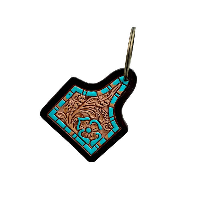 The Design Edge - Wholesale Keychain – Unisex - Tooling Lthr Hand Painted Cattle Tag Keyring – CA18 (Min 3)