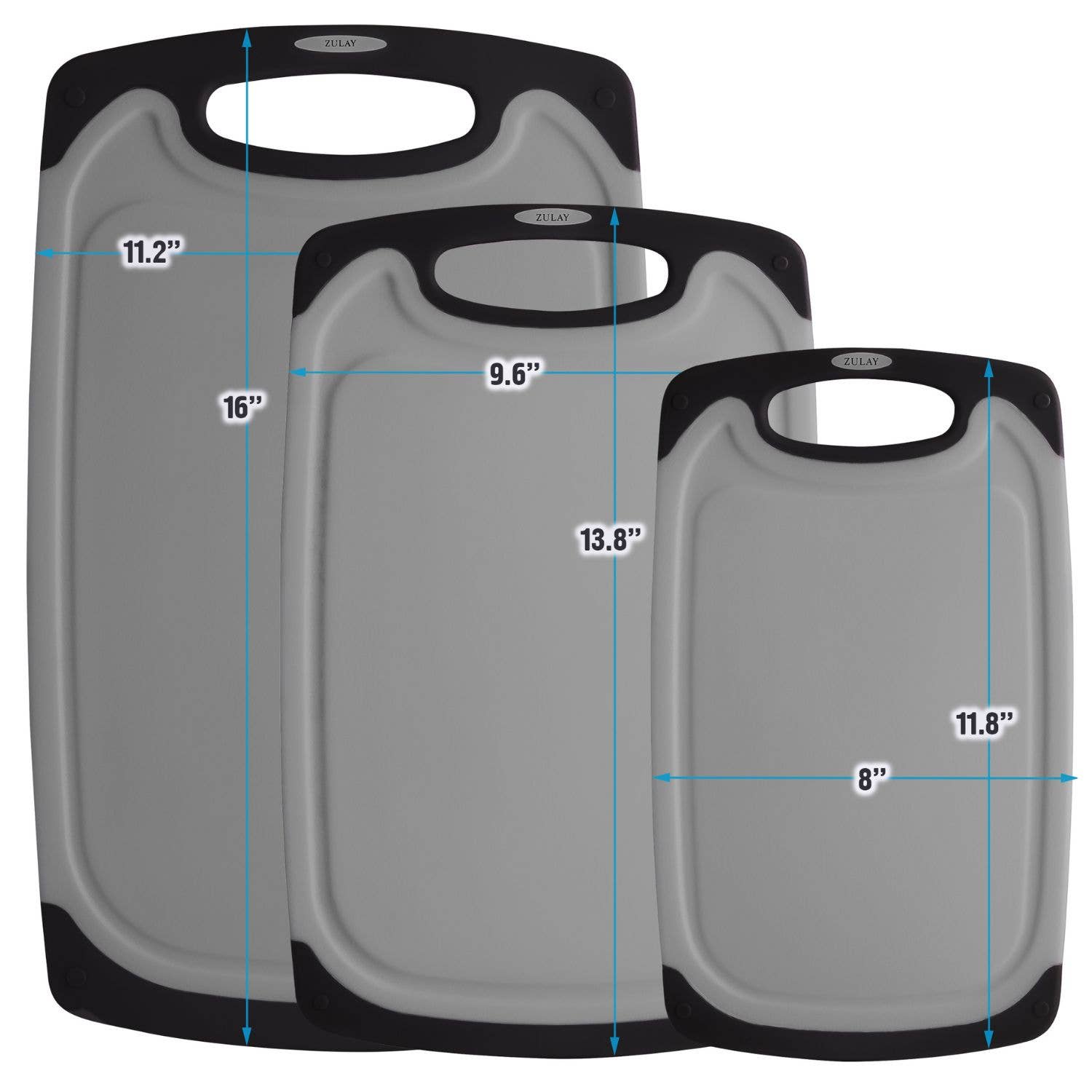 Zulay Kitchen - Vendita all'ingrosso Taglieri - Set di 3 Taglieri in Plastica – Scanalatura Antiscivolo per Succhi4