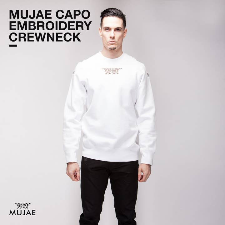 Mujae Capo Embroidery Crewneck - White for wholesale by Mujae
