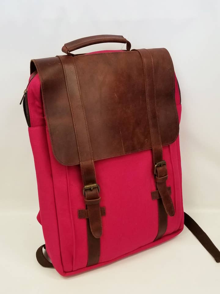cotton canvas leather large bac unisex. overnighter for wholesale by Ricki designs