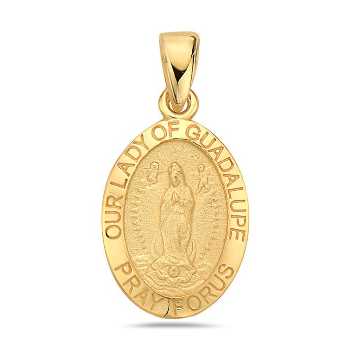 14K Gold Lady of Guadalupe Medallion Religious Oval Pendant for wholesale by Pori Jewelry